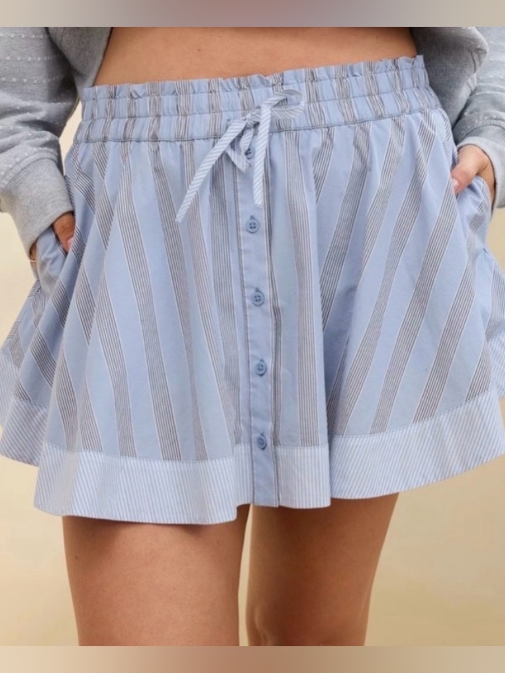 Aerie Mini Skirt Striped Light Monaco Blue Button-Front Boxer